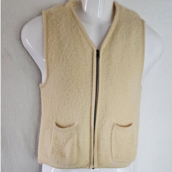 Vtg Van Heusen Cream 100% Wool Sleeveless Sweater Vest with Zipper, Pockets W M - Picture 1 of 7